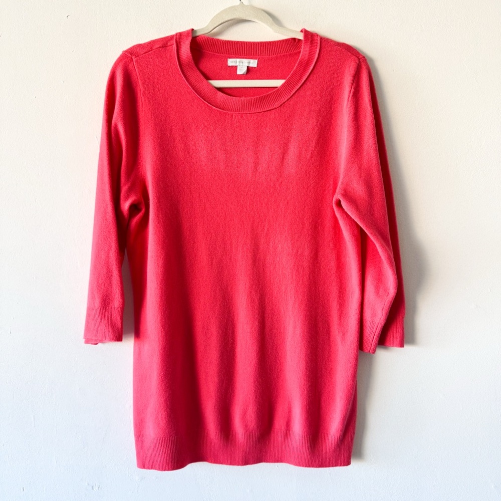 New York & Company Bright Pink 3/4 Sleeve Crewneck Sweater Size XL